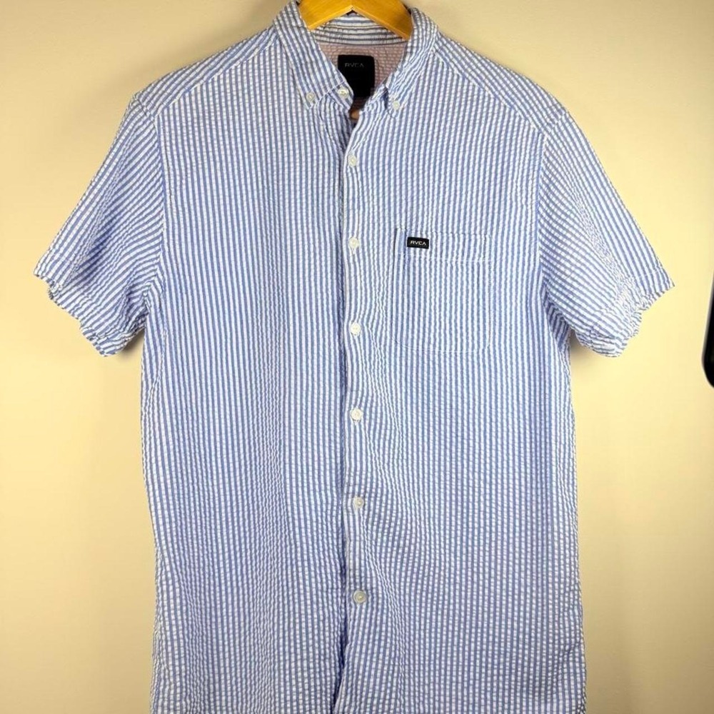 RVCA blue striped button up shirt men's size S